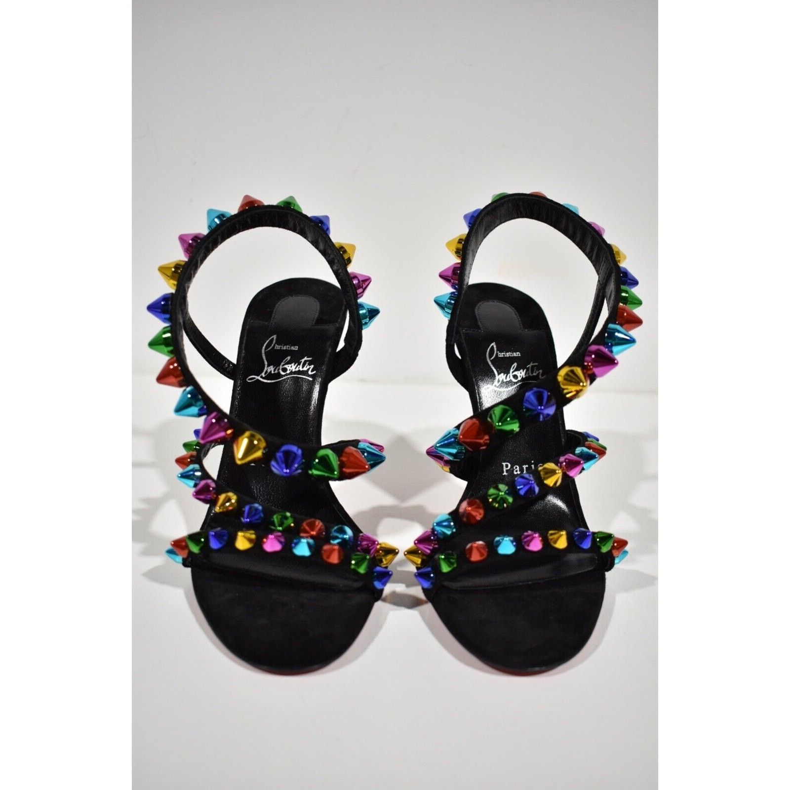 Christian Louboutin Spikita Strap 100 Black Suede Strappy Sandal Heel Pump 37.5 Size US 7.5 / IT 37.5 - 4 Thumbnail