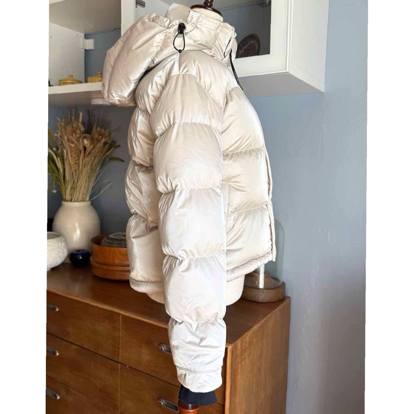 Aritzia The Super Puff Shorty Liquid Shine Birch Down Cropped Puffer Jacket XS Women