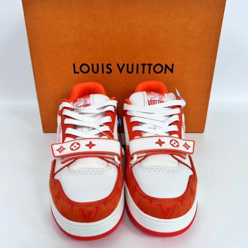 Louis Vuitton LV Leather Trainer Velcro Orange Size 8 Size US 8 / EU 41 - 1 Thumbnail
