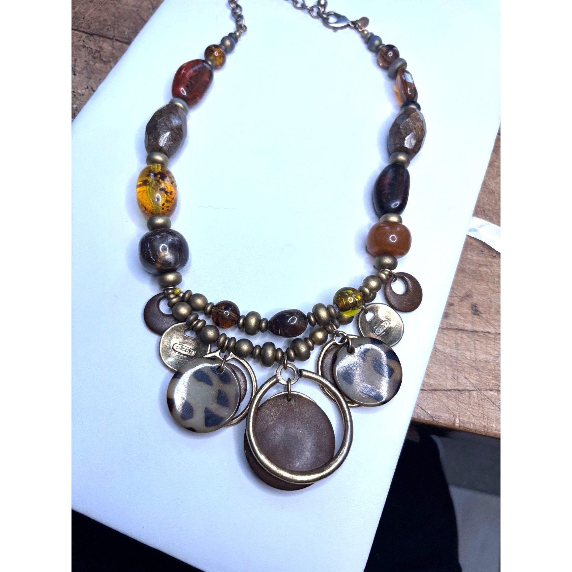 Other Chicos Multi-Bead Necklace With Metal Discs & Adjustable Cha Size ONE SIZE - 4 Thumbnail