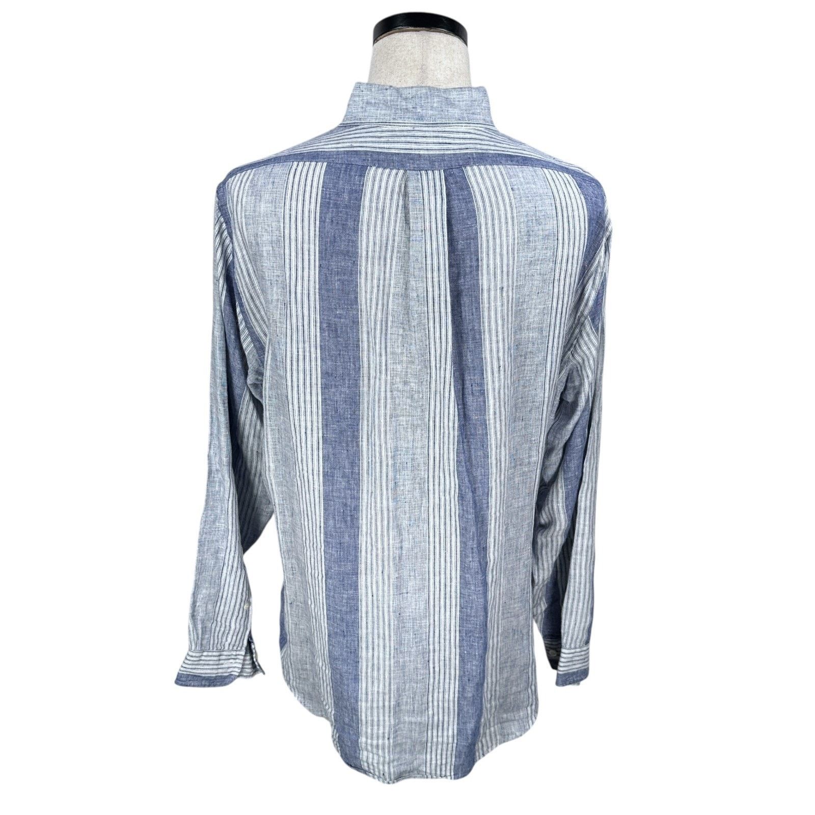 Brooks Brothers Brooks Brothers Linen Shirt Mens Large Blue Stripe Button Size US L / EU 52-54 / 3 - 5 Thumbnail