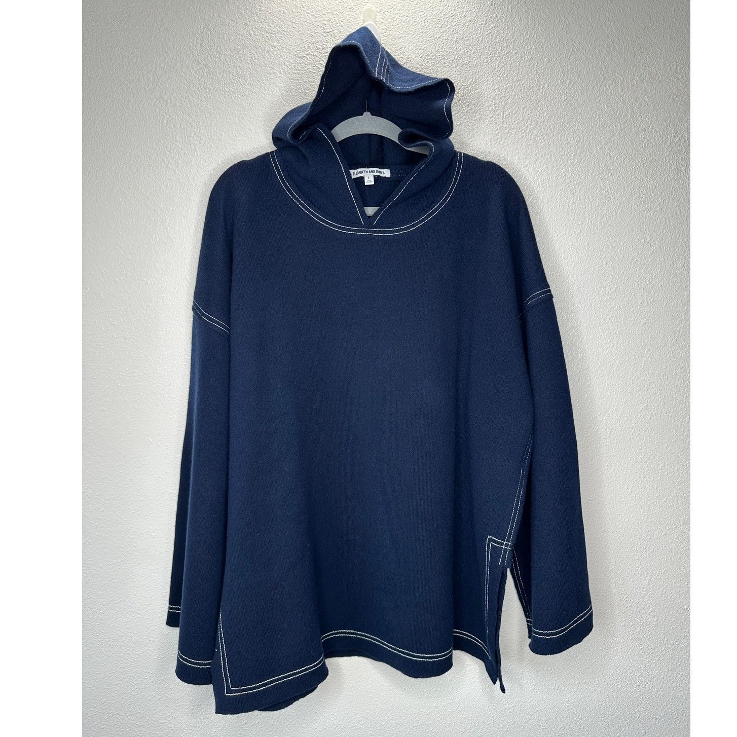 Elizabeth and James Elizabeth & James Navy White Stitch Long Sleeve Hood Sweater Size L / US 10 / IT 46 - 2 Thumbnail