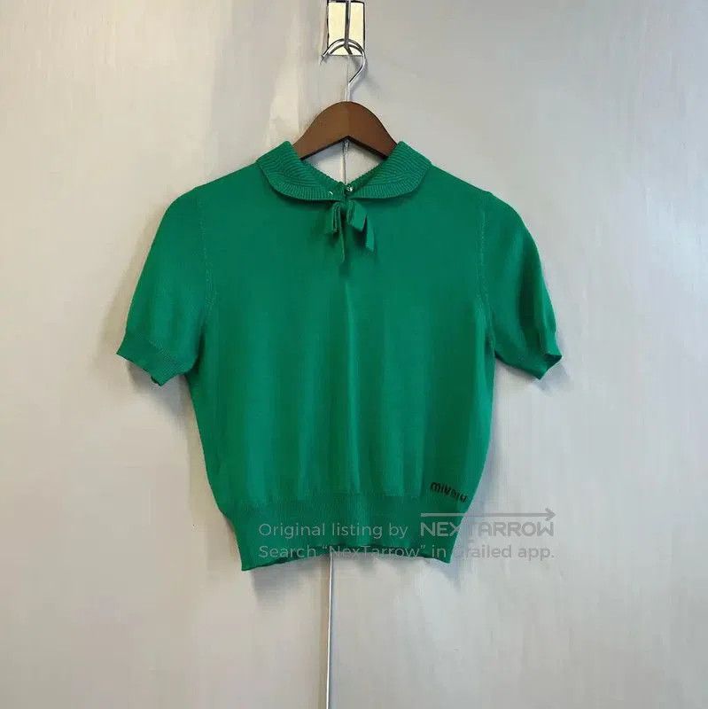 Miu Miu Green Cotton Short-Sleeve Sweater .