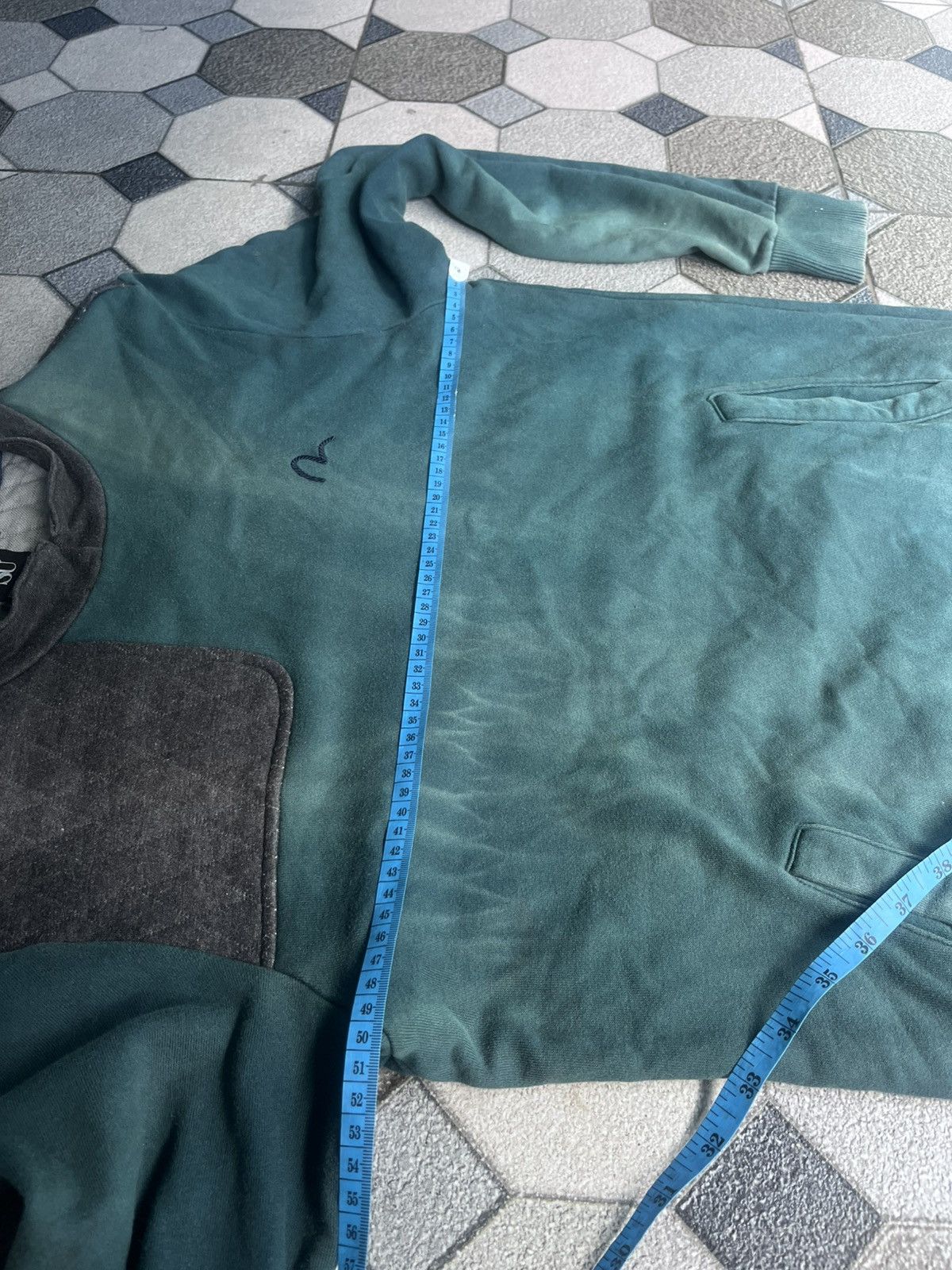 Japanese Brand EVISU Teal Crewneck with Diamond Quilted Shoulder Panels Size US M / EU 48-50 / 2 - 5 Thumbnail