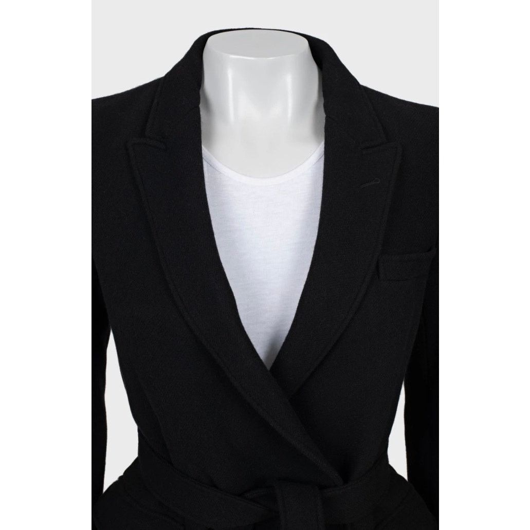 Saint Laurent Paris NWOT Saint Laurent Black Wool Belted Coat - Size L (FR40) Size M / US 6-8 / IT 42-44 - 3 Thumbnail