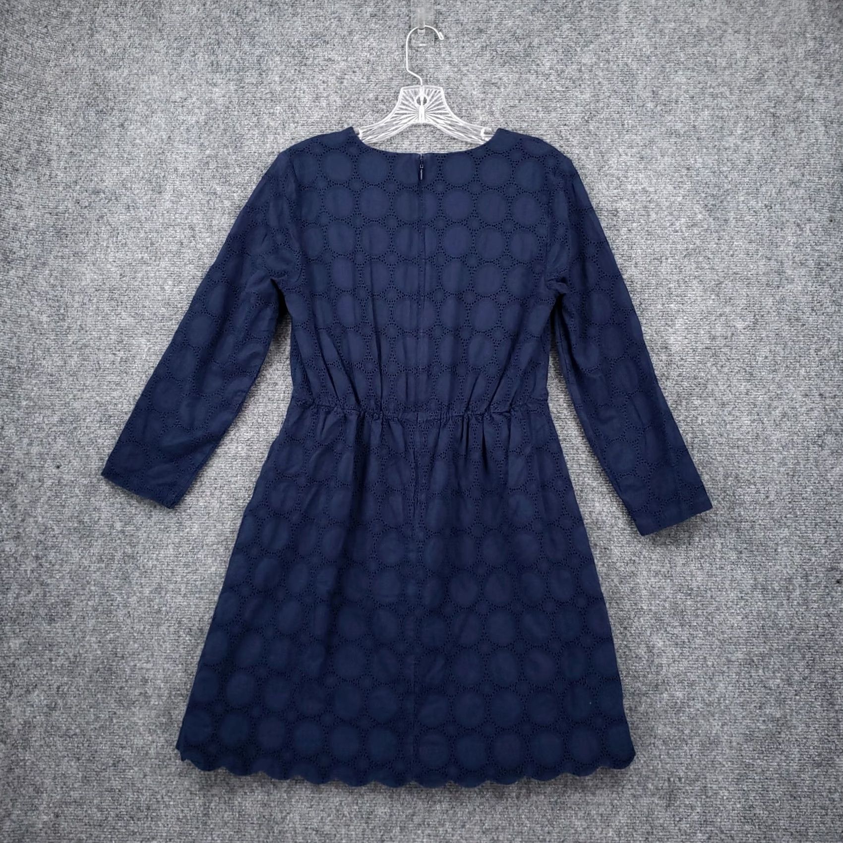J.Crew J.CREW Dress Womens 4 Navy Blue V-Neck Lace Eyelet Knee Length Scalloped Hem Size S / US 4 / IT 40 - 2 Thumbnail