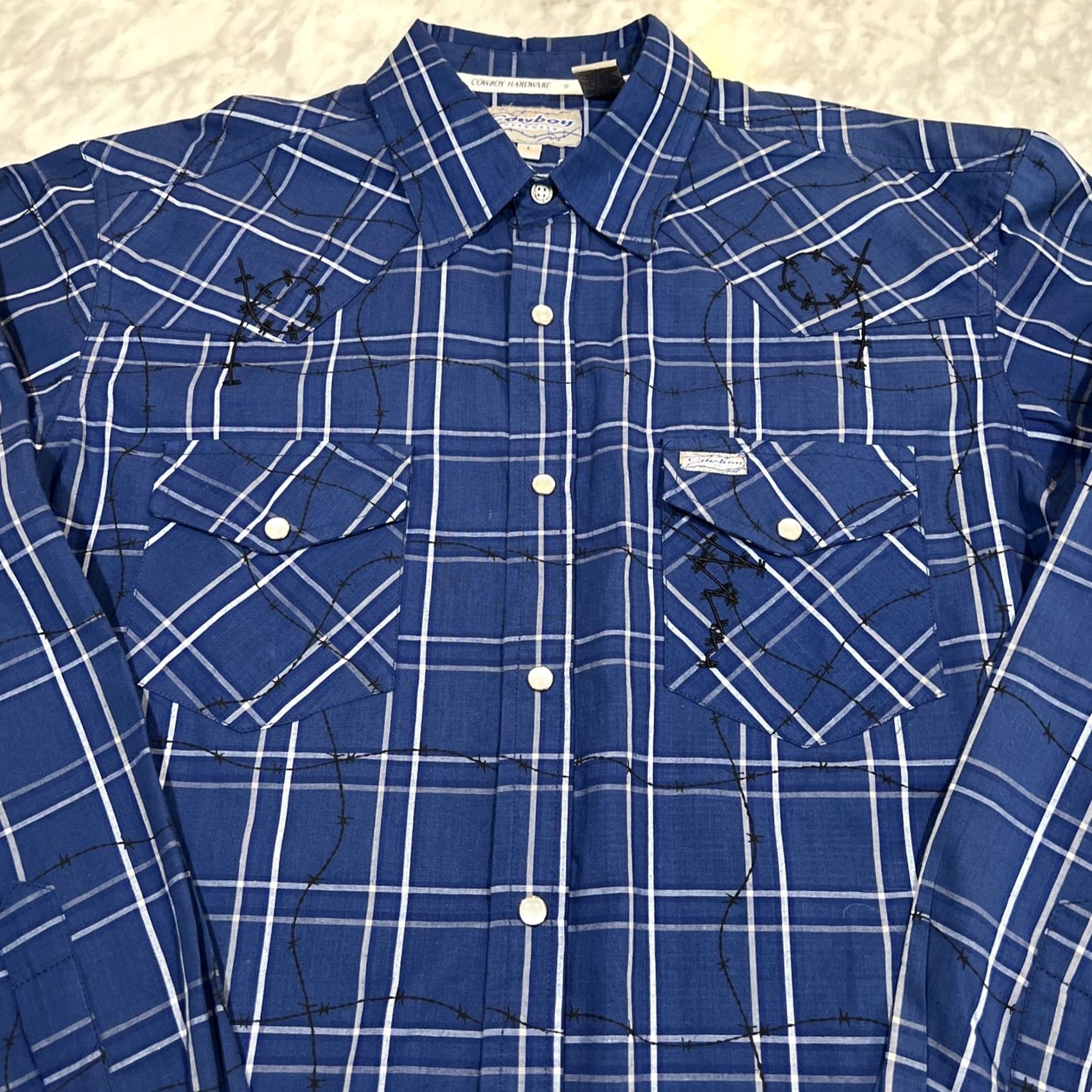 Vintage Cowboy Hardware Western Shirt Men’s L Barbwire Blue Pearl Snap Rancher Shirt Size US L / EU 52-54 / 3 - 2 Thumbnail
