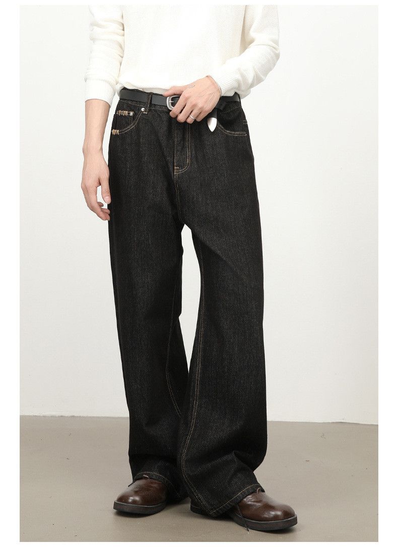 Jean Retro Men's Pocket Embroidered Loose Straight Leg Jeans Size US 32 / EU 48 - 2 Thumbnail