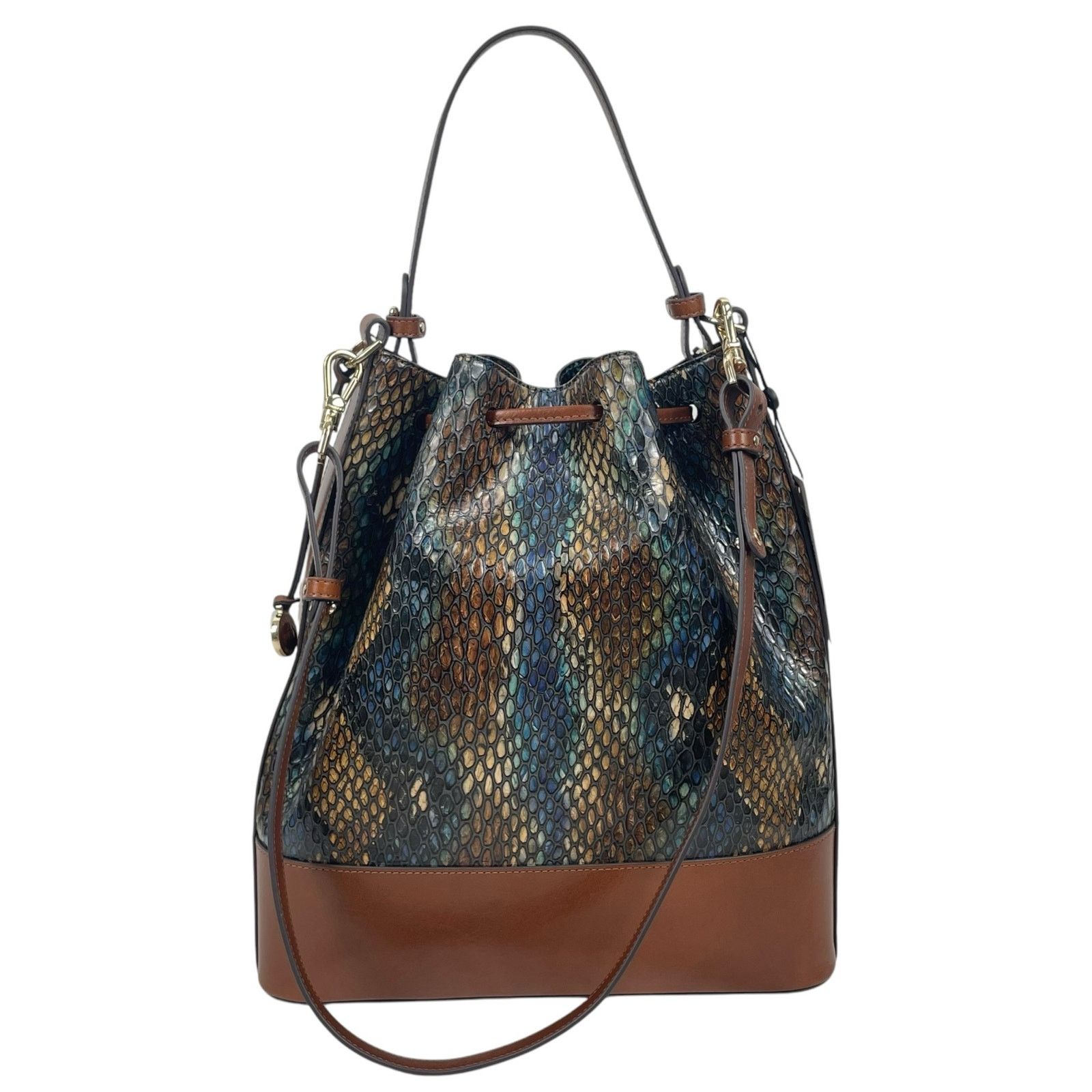 BRAHMIN Brahmin Marlowe Embossed Leather Bucket Bag Bottle Blue Size ONE SIZE - 6 Thumbnail