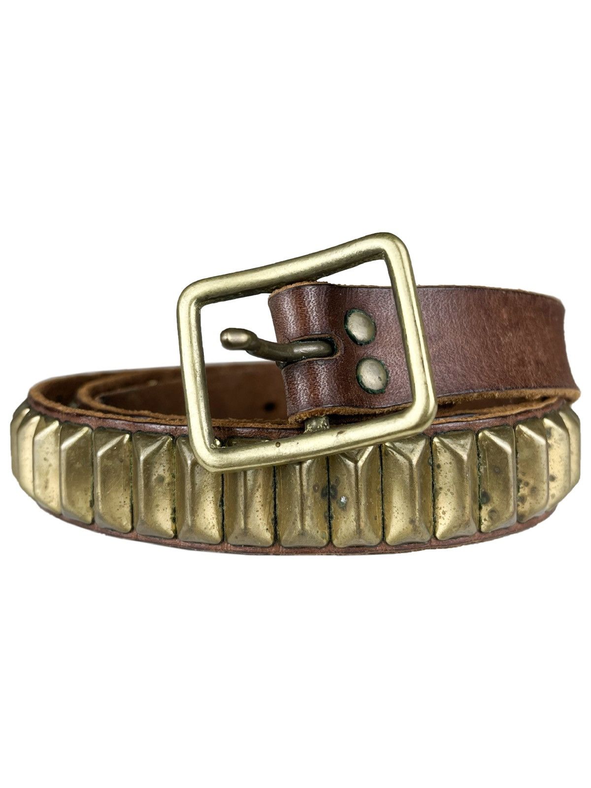 image of Undercover Gold Studded Punk Leather Brown Belt, Men's
