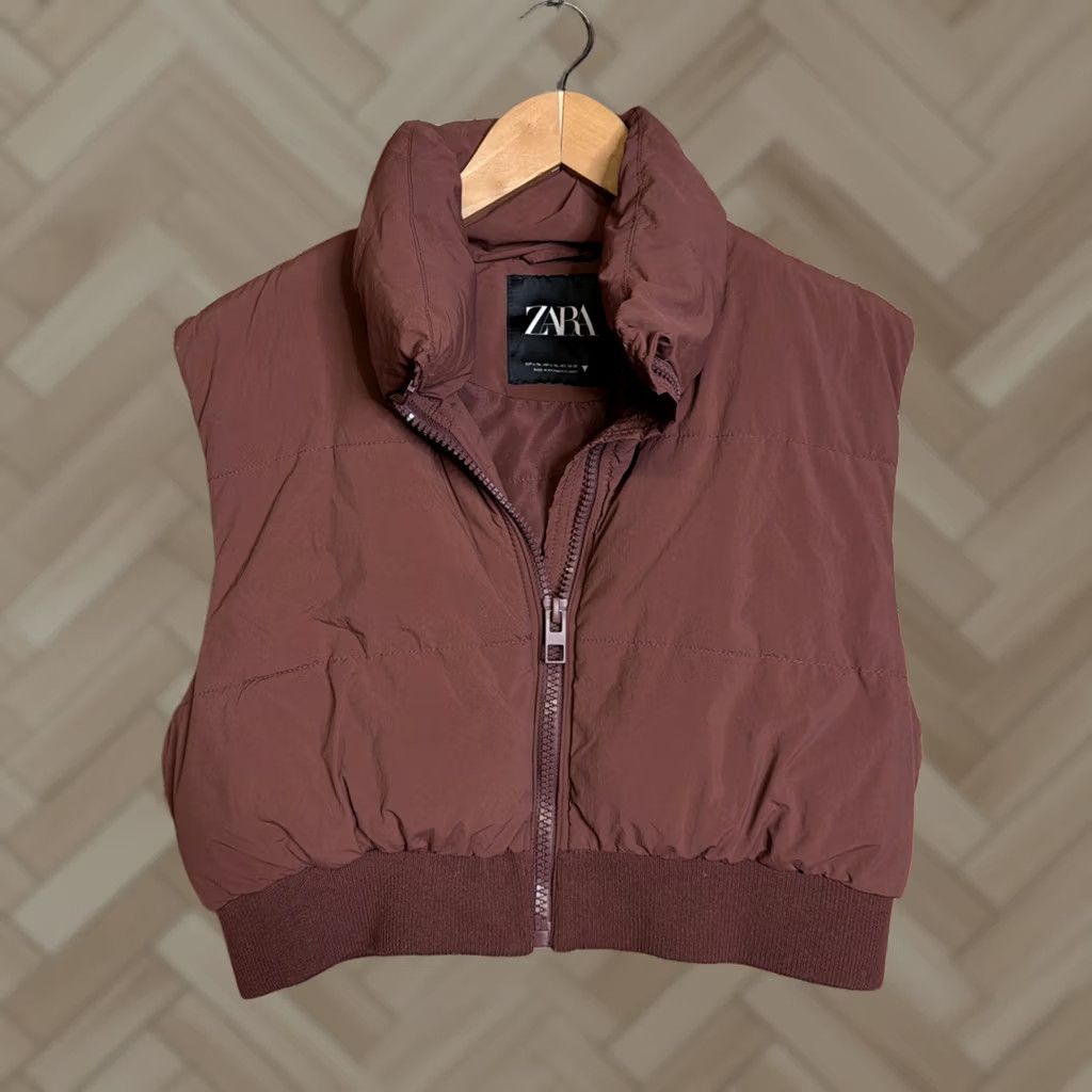 Zara Zara Puffer Vest Zip Up Sleeveless Jacket Size L Brown Womens Size L / US 10 / IT 46 - 1 Thumbnail