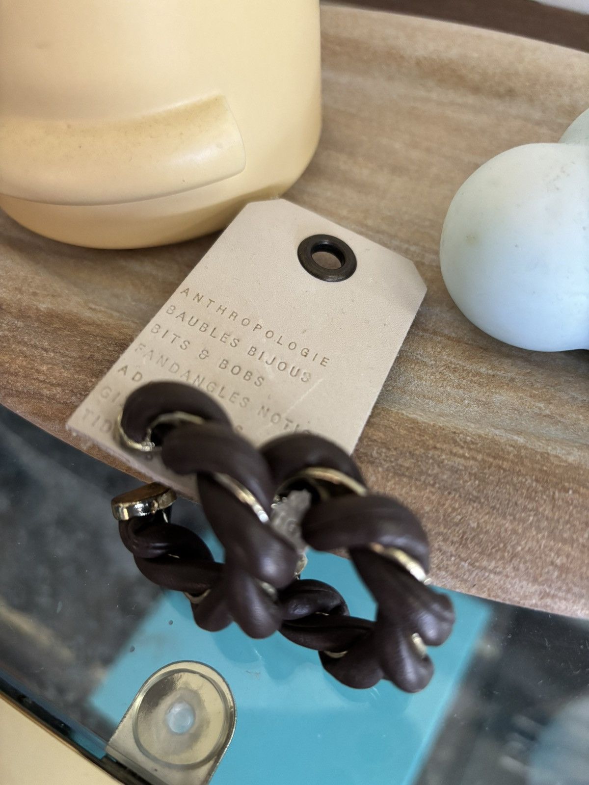 Anthropologie Anthropologie Faux-Leather Twist Hoop Earrings Size ONE SIZE - 2 Thumbnail