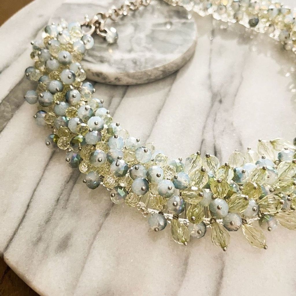 Vintage Art Glass Faceted Bead Cluster Collar Necklace Green Blue Size ONE SIZE - 3 Thumbnail
