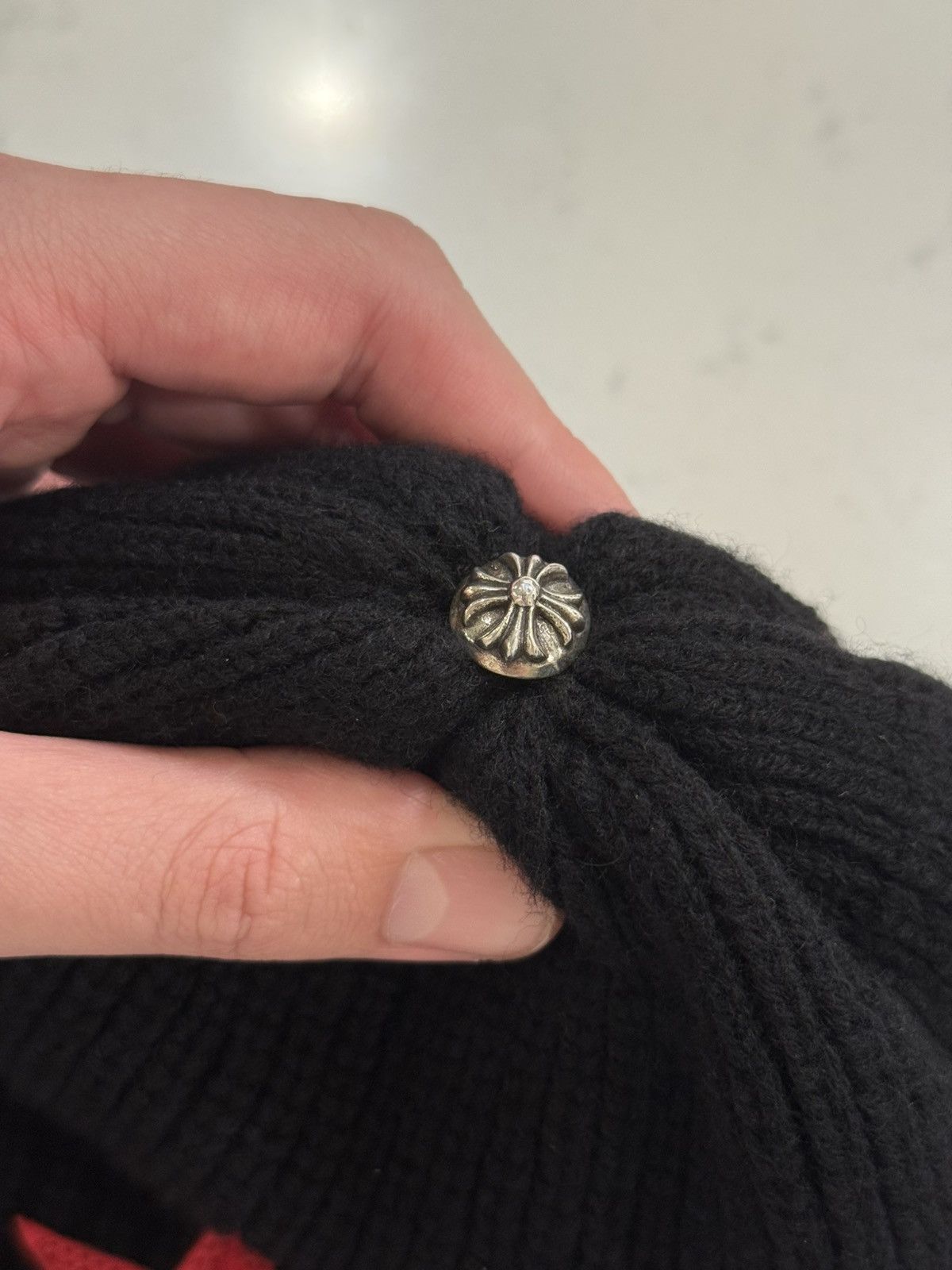 Chrome Hearts Chrome Hearts Sludge Red Star Leather Patch Beanie Black/Red Size ONE SIZE - 3 Thumbnail