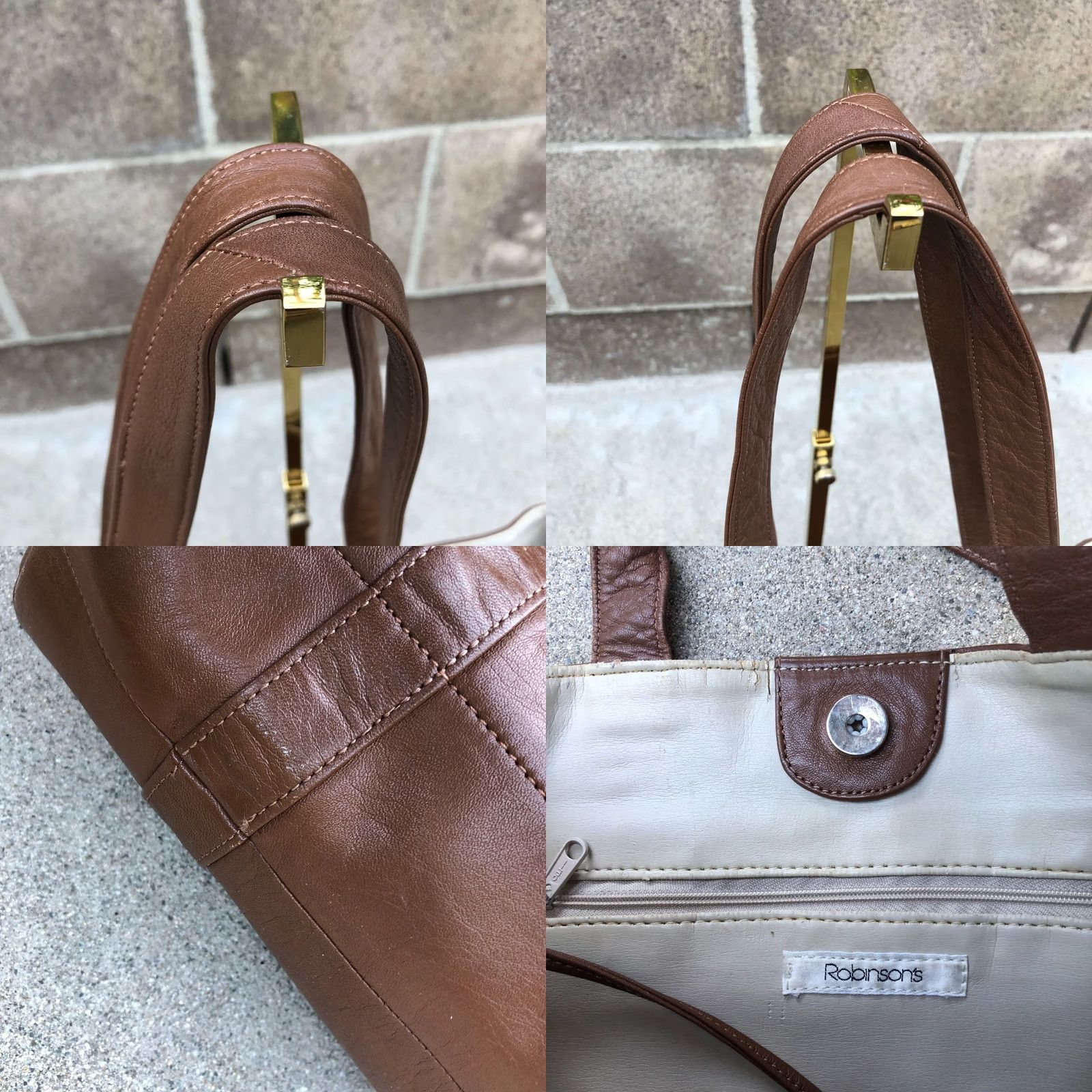 Vintage VINTAGE Robinson's Leather Tote Purse Women's Brown Shoulder Bag Large Tote Brown Leather Women Bag Large Robinson's Size ONE SIZE - 8 Thumbnail