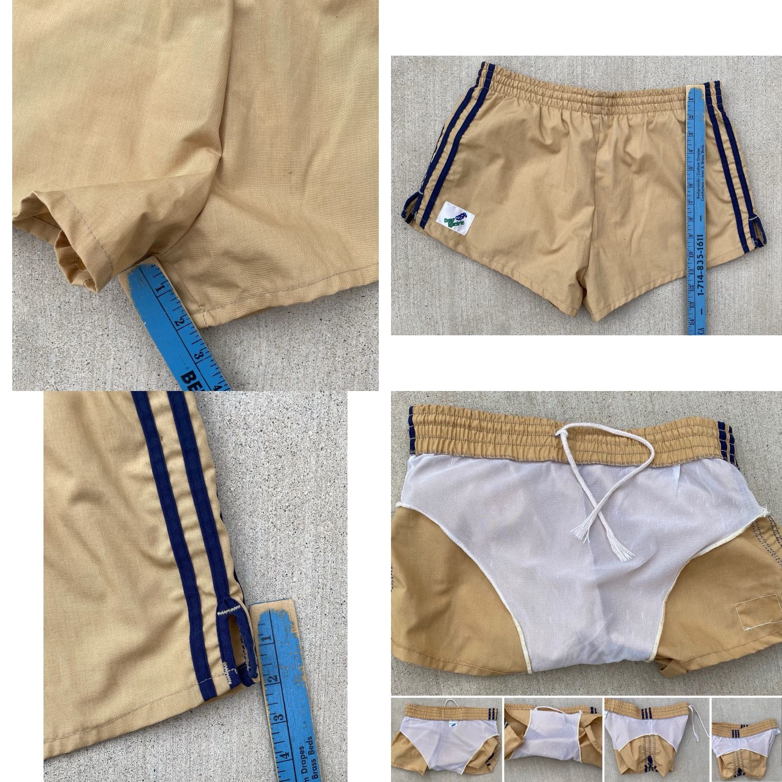 Swims VINTAGE Surf Pacific Mens Swim Short Striped Beige M Swimsuit Bottom Beach 90s Mens Boys Size US 31 - 11 Thumbnail