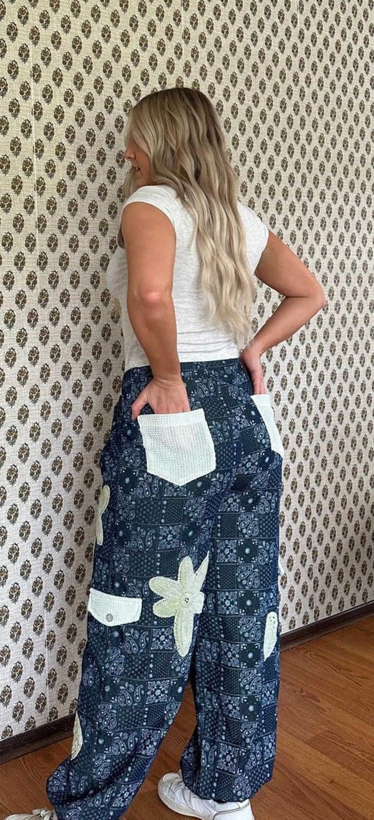 Other POL Pleat Detail Floral Patchwork Cargo Jogger Pants Size 32" / US 10 / IT 46 - 2 Thumbnail