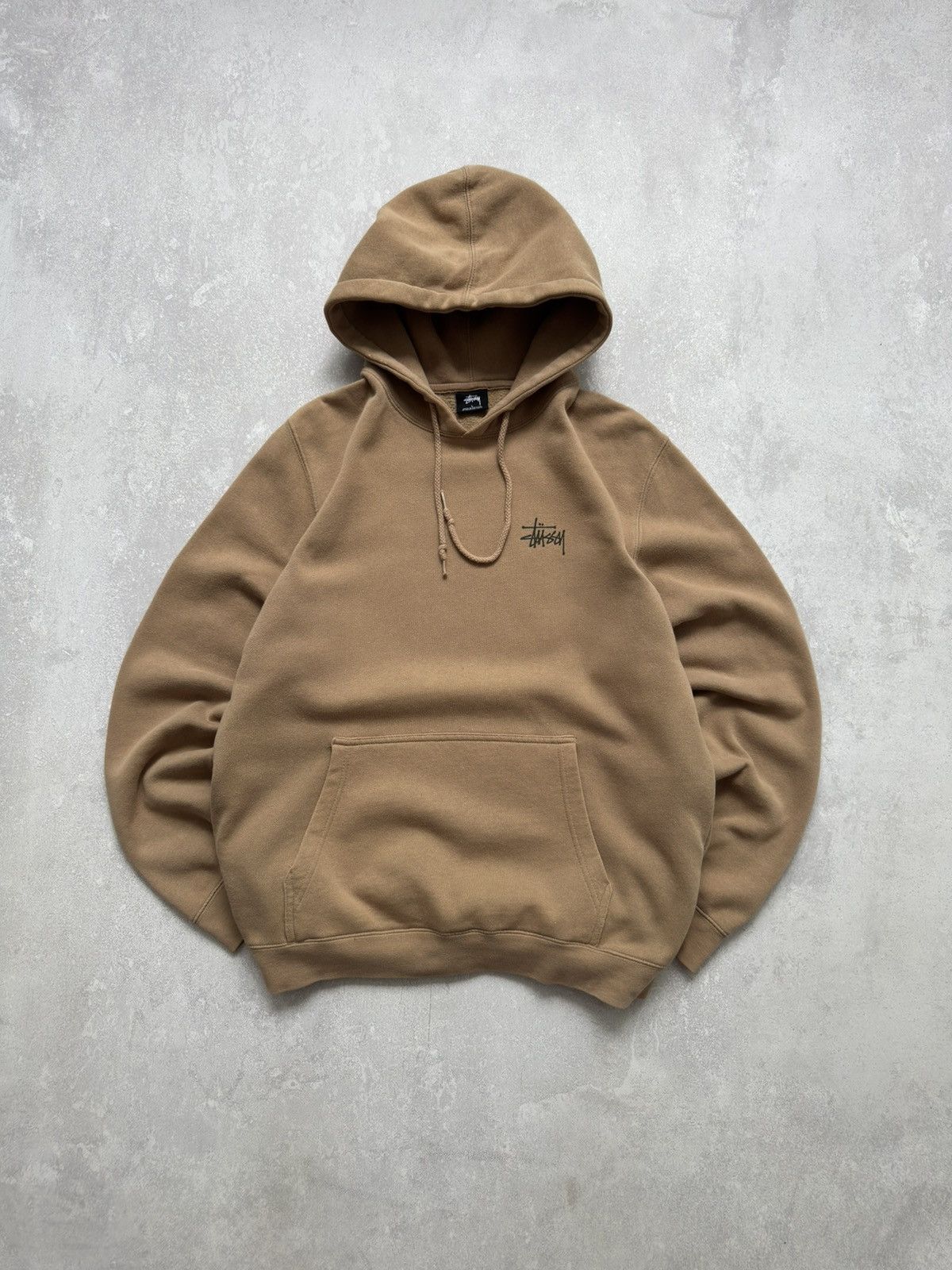 Vintage Stussy Back Big Logo Light Brown Hoodie Boxy Fit