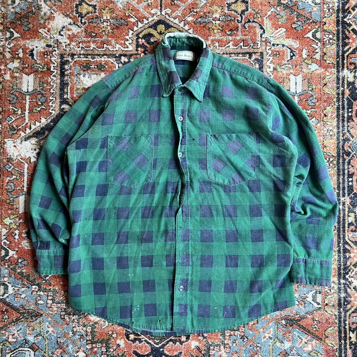 Vintage Thrashed 1980s checkerboard thermal flannel L/XL Size US XL / EU 56 / 4 - 1 Thumbnail