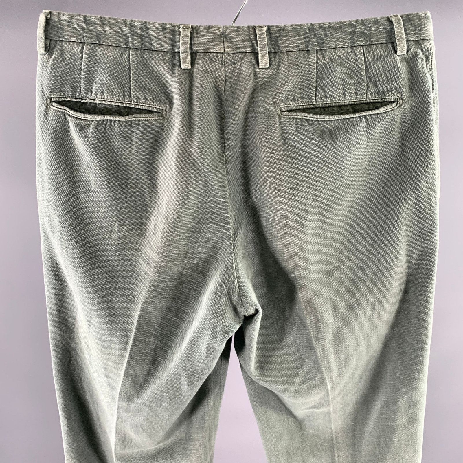 Boglioli BOGLIOLI Size 32 Grey Green Washed Linen Blend Pants Size US 32 / EU 48 - 2 Thumbnail