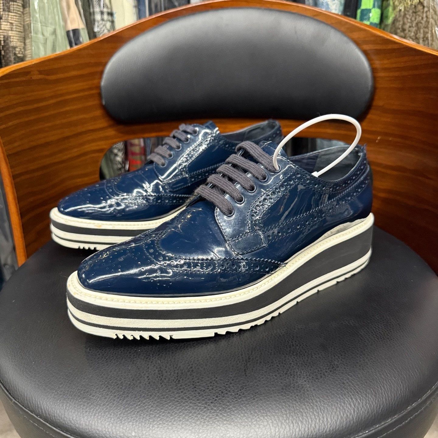 Prada Prada Patent Blue Lowtop Sneakers us_7-5 Women Size US 7.5 / IT 37.5 - 1 Thumbnail