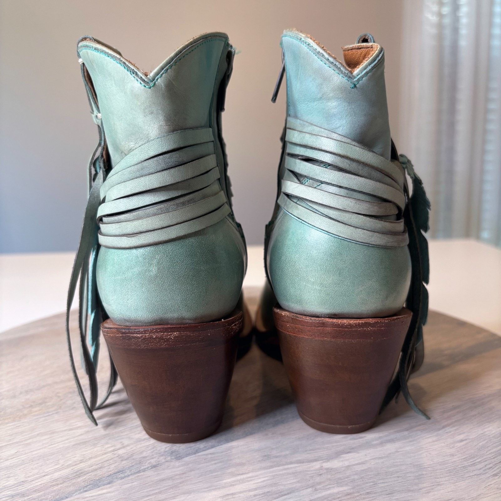 Lucchese Lucchese Green Leather Ankle Boots Feather Tassel Size 6.5 B Size US 6.5 / IT 36.5 - 7 Thumbnail