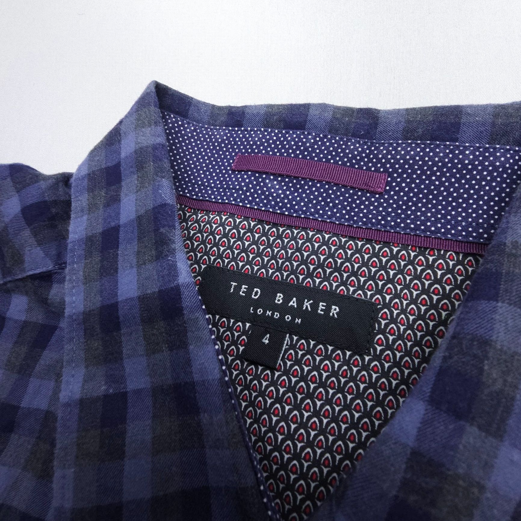 Ted Baker Ted Baker London Button-Up Shirt Mens S Blue Plaid Cotton Knit-Down Collar Casual Business Formal Preppy Size US S / EU 44-46 / 1 - 5 Thumbnail