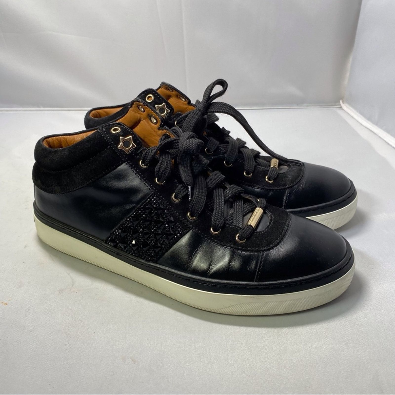 Jimmy Choo Jimmy Choo Black Leather And Crystal Studded Size US 8 / IT 38 - 3 Thumbnail