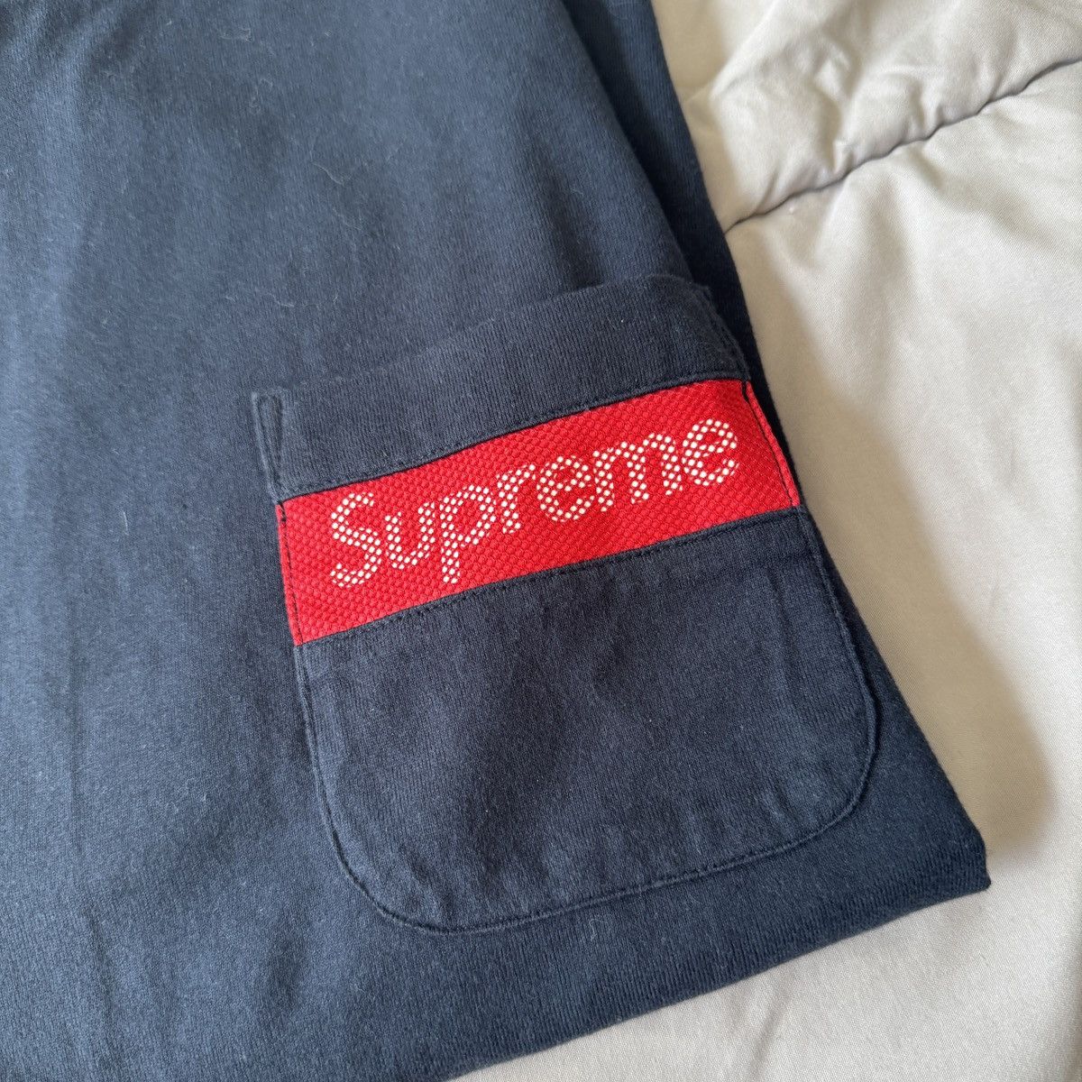 Supreme Supreme Pocket Mesh Stripe Pocket Tee - Navy Blue - Size S Size US S / EU 44-46 / 1 - 2 Thumbnail