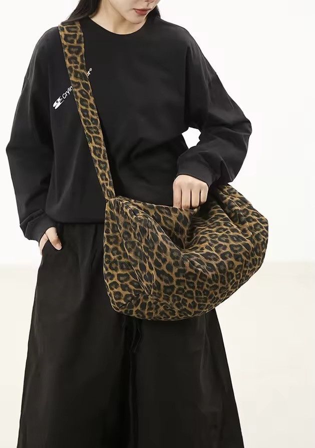 Japanese Brand Gen Z Trendy Leopard Print Canvas Crossbody Bag Size ONE SIZE - 1 Thumbnail