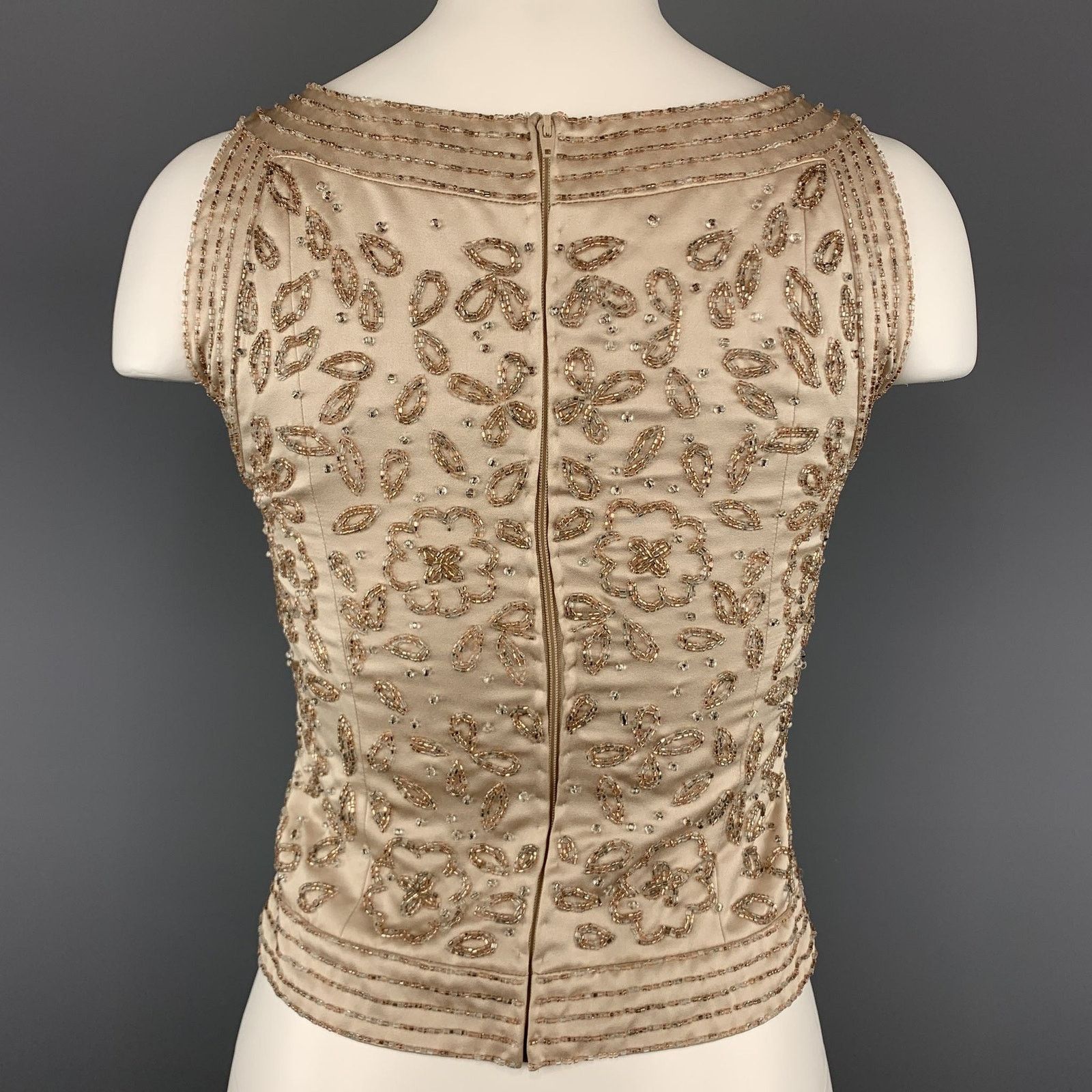 Neiman Marcus Vintage NEIMAN MARCUS Size 2 Beige Beaded Satin Shell Top Size XS / US 0-2 / IT 36-38 - 7 Thumbnail