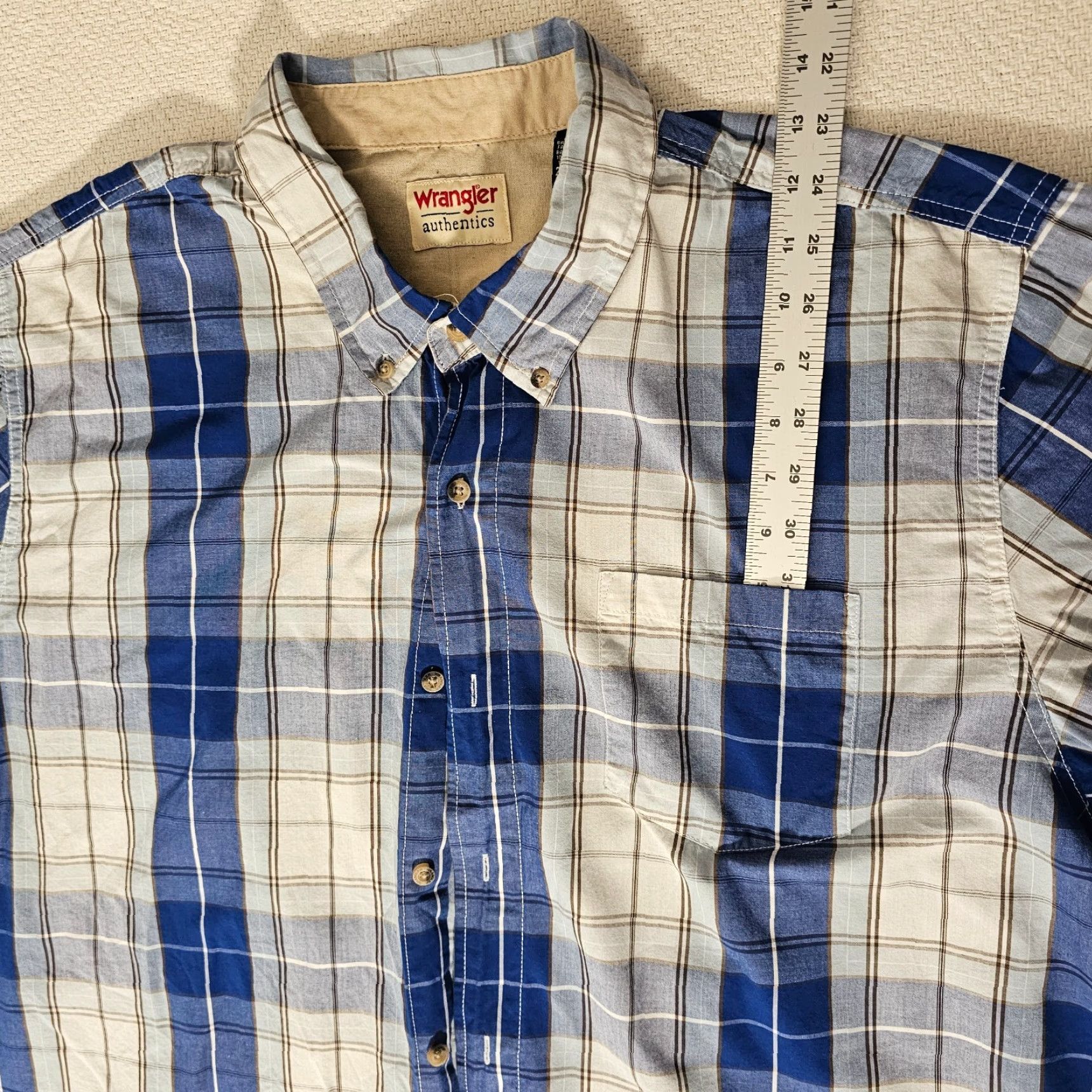 Wrangler Wrangler Button-Down Shirt 2XL Blue Plaid Short Sleeve Pocket Authentic Size US XXL / EU 58 / 5 - 3 Thumbnail