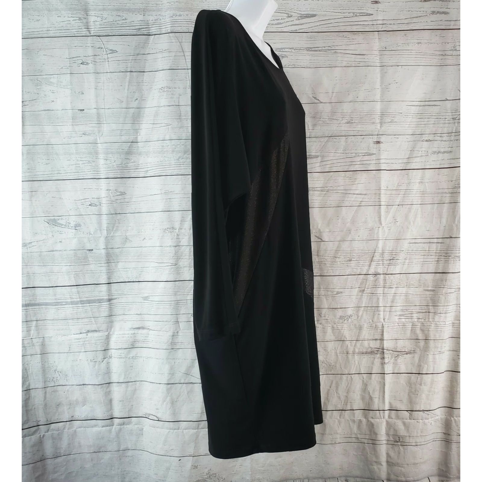 Joseph Ribkoff Joseph Ribkoff Dress Womens Long Sleeve Size 8 Black Metallic Panels Shift Polyester Blend 35" 23" 26.5" Pullover Round Neck Womens Size M / US 6-8 / IT 42-44 - 3 Thumbnail