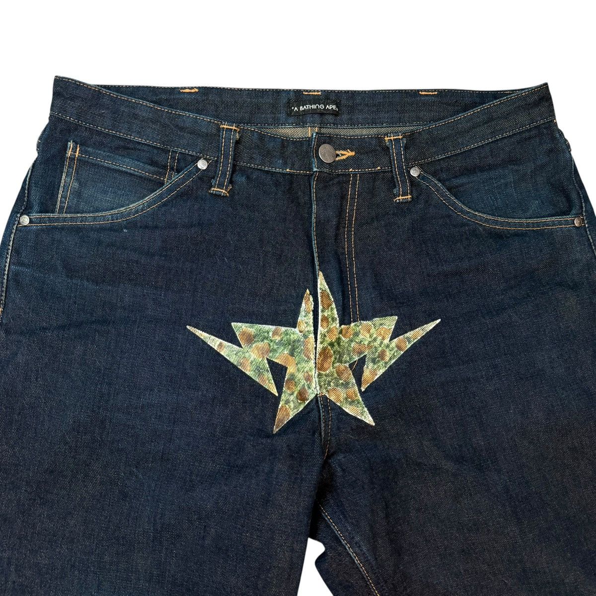 Bape A Bathing Ape Front Star Denim Straight Pants y2k Size US 31 - 3 Thumbnail