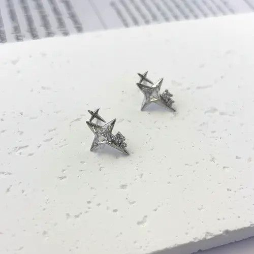 Sterling Silver 925 Silver Plated CZ Star Stud Earrings for Men Women Size ONE SIZE - 4 Thumbnail