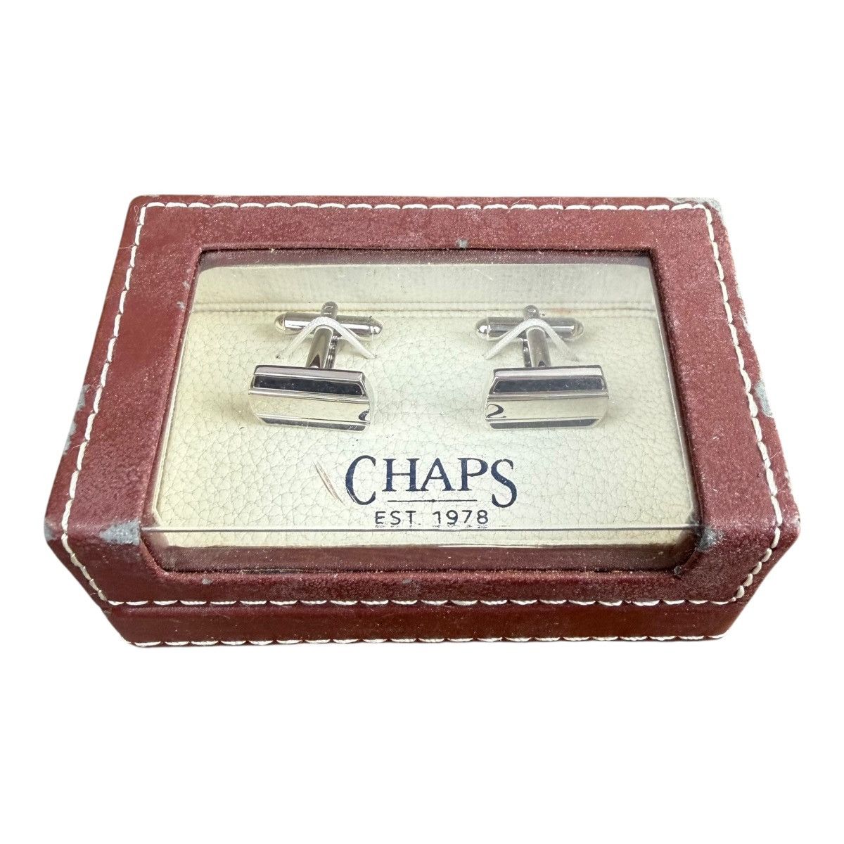 Chaps Chaps Silver-Tone Cufflinks w/ Black Inlaid Stripes Designer Size ONE SIZE - 2 Thumbnail