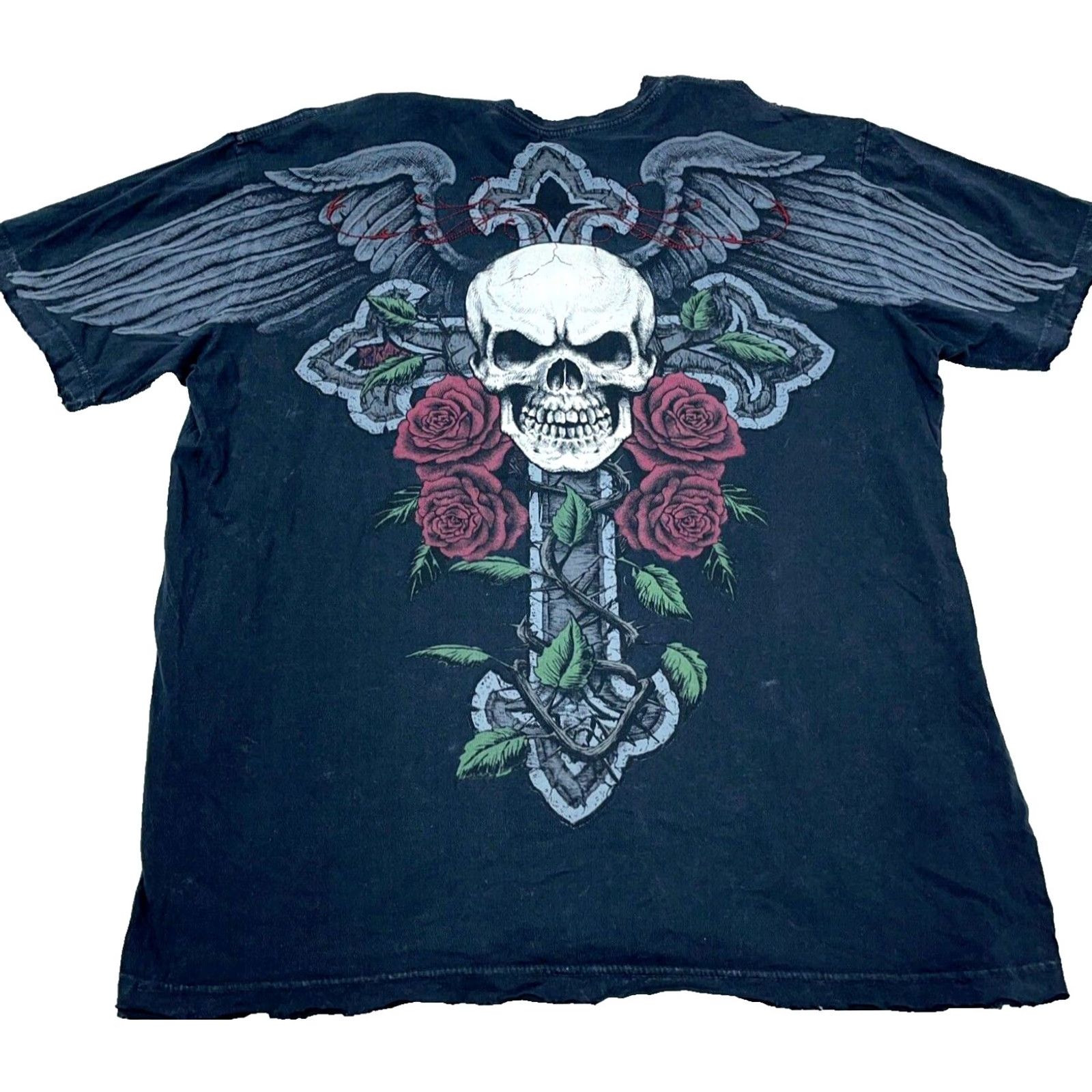 Affliction Affliction Shirt Men XXL Black Tee Live Fast MMA Tattoo Skull Cross Wings AOP Shirt Men 2XL Black Skull Tattoo AOP Size US XXL / EU 58 / 5 - 2 Thumbnail