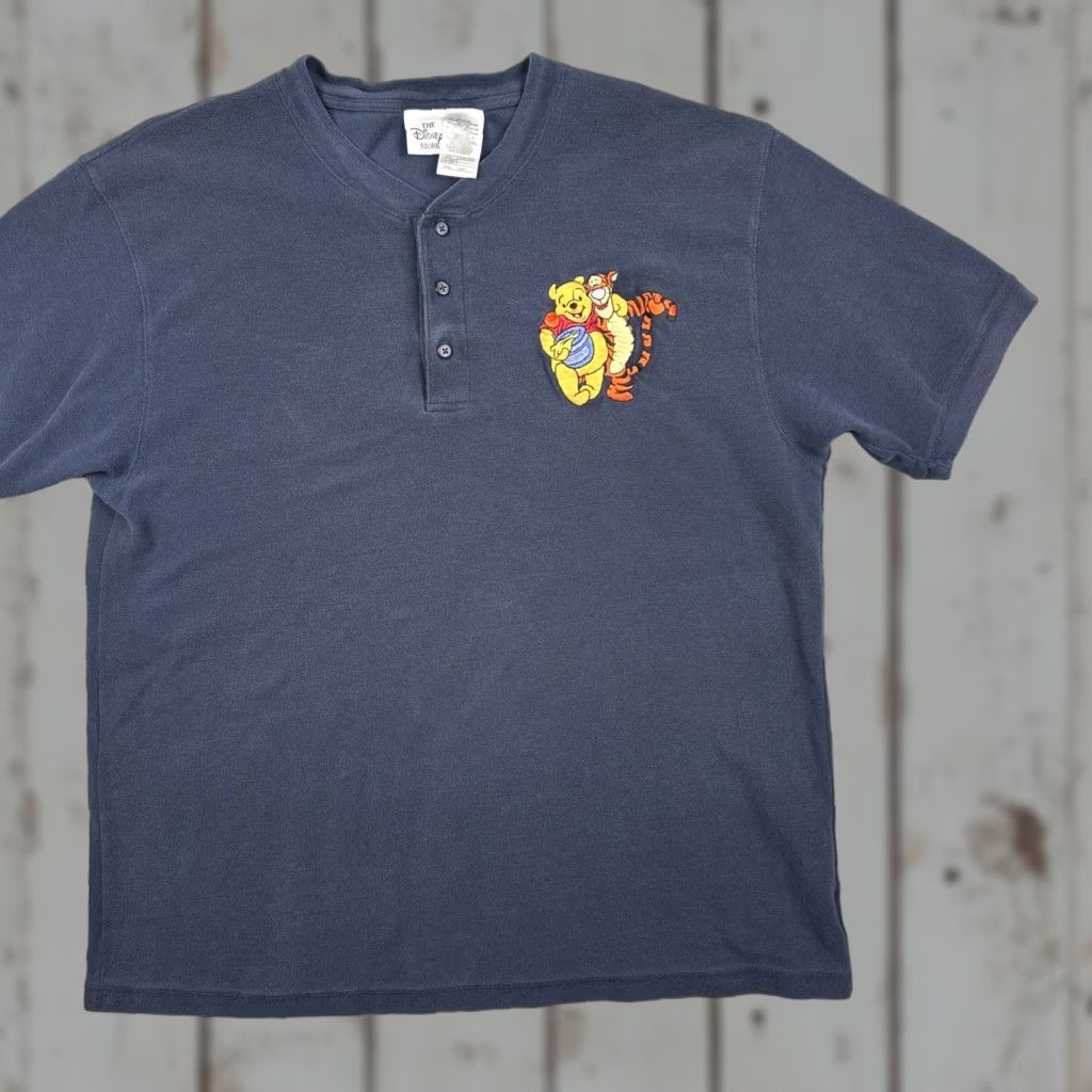 Disney VINTAGE Disney The Disney Store Men’s XL Blue Henley Shirt Embroidered Pooh & Tigger Size US XL / EU 56 / 4 - 1 Thumbnail