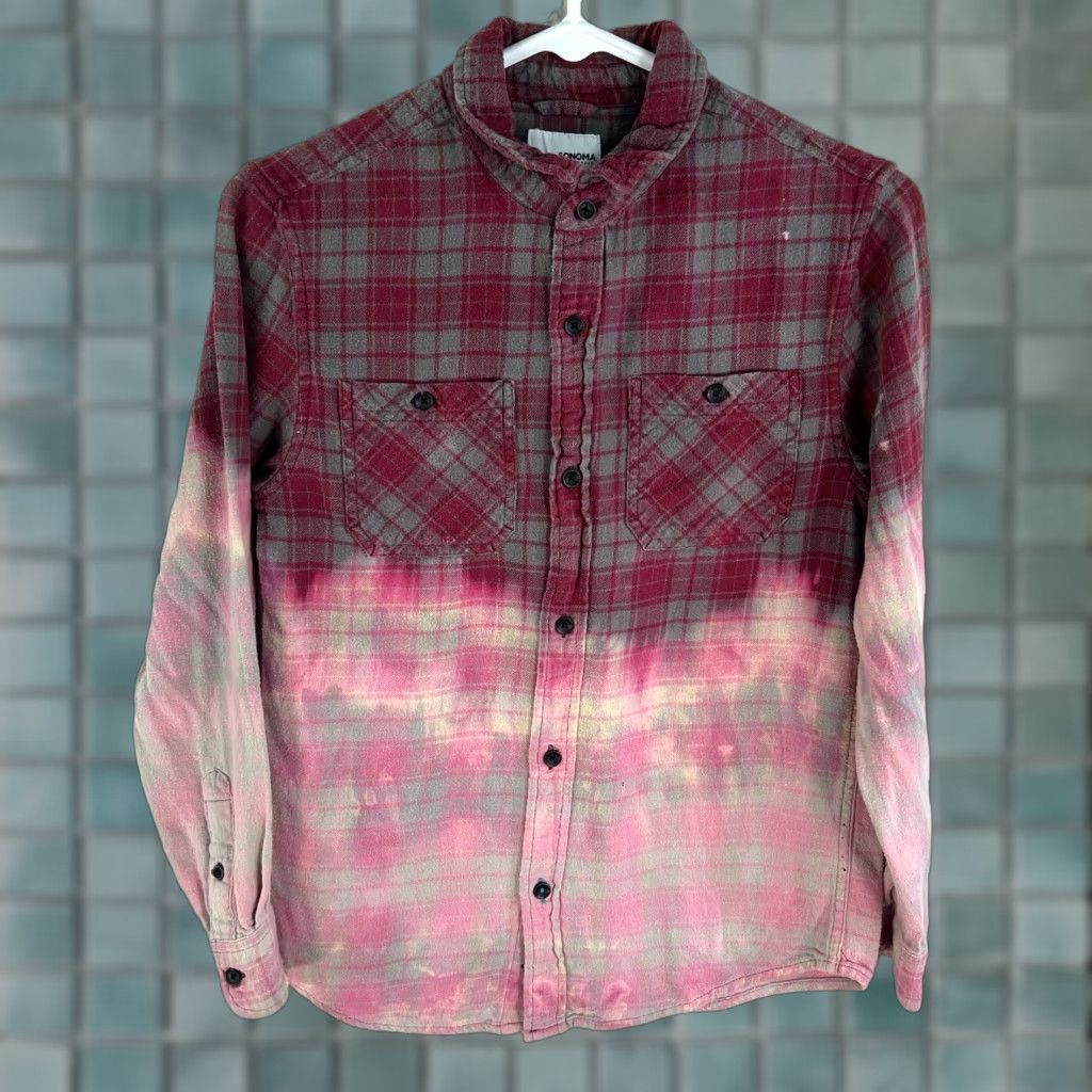 Vintage Be Different Be Nice Hand Bleached Flannel Sonoma Shirt Unisex Adults M Red Plaid Vintage No N/A Size M / US 6-8 / IT 42-44 - 1 Thumbnail