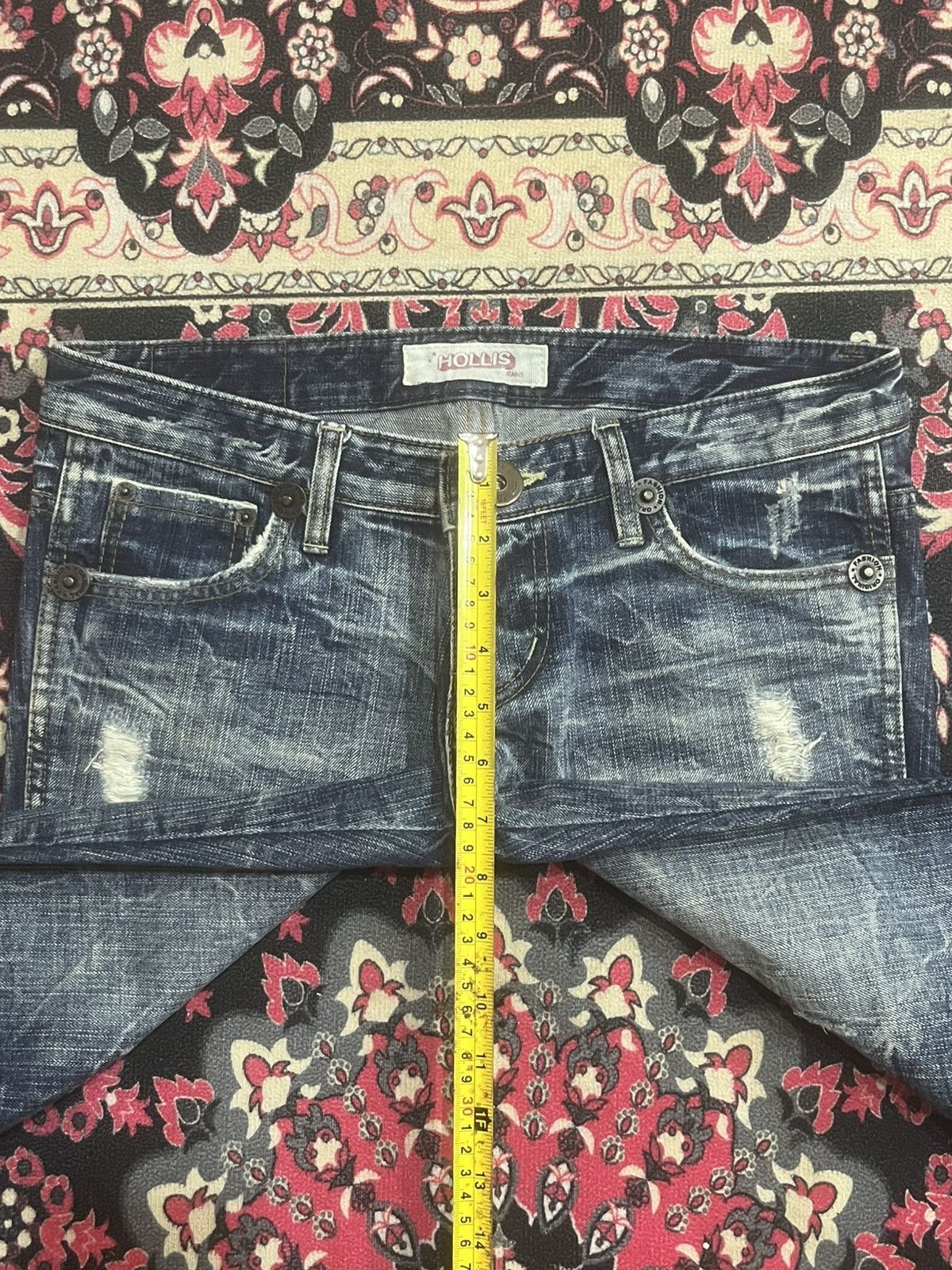 If Six Was Nine Japanese Brand Hollis Blue Cracked Washed Ripped Flare Jeans Size 28" / US 6 / IT 42 - 12 Thumbnail