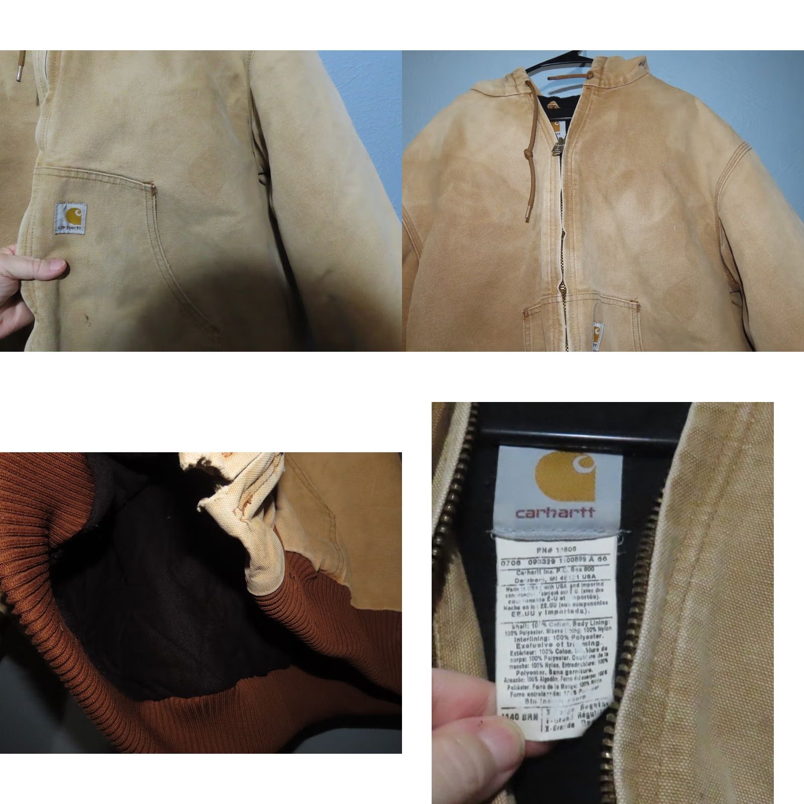 Carhartt Vintage Carhartt J140 Faded Distressed Stained Hooded Active Jacket XL Tan Size US XL / EU 56 / 4 - 8 Thumbnail