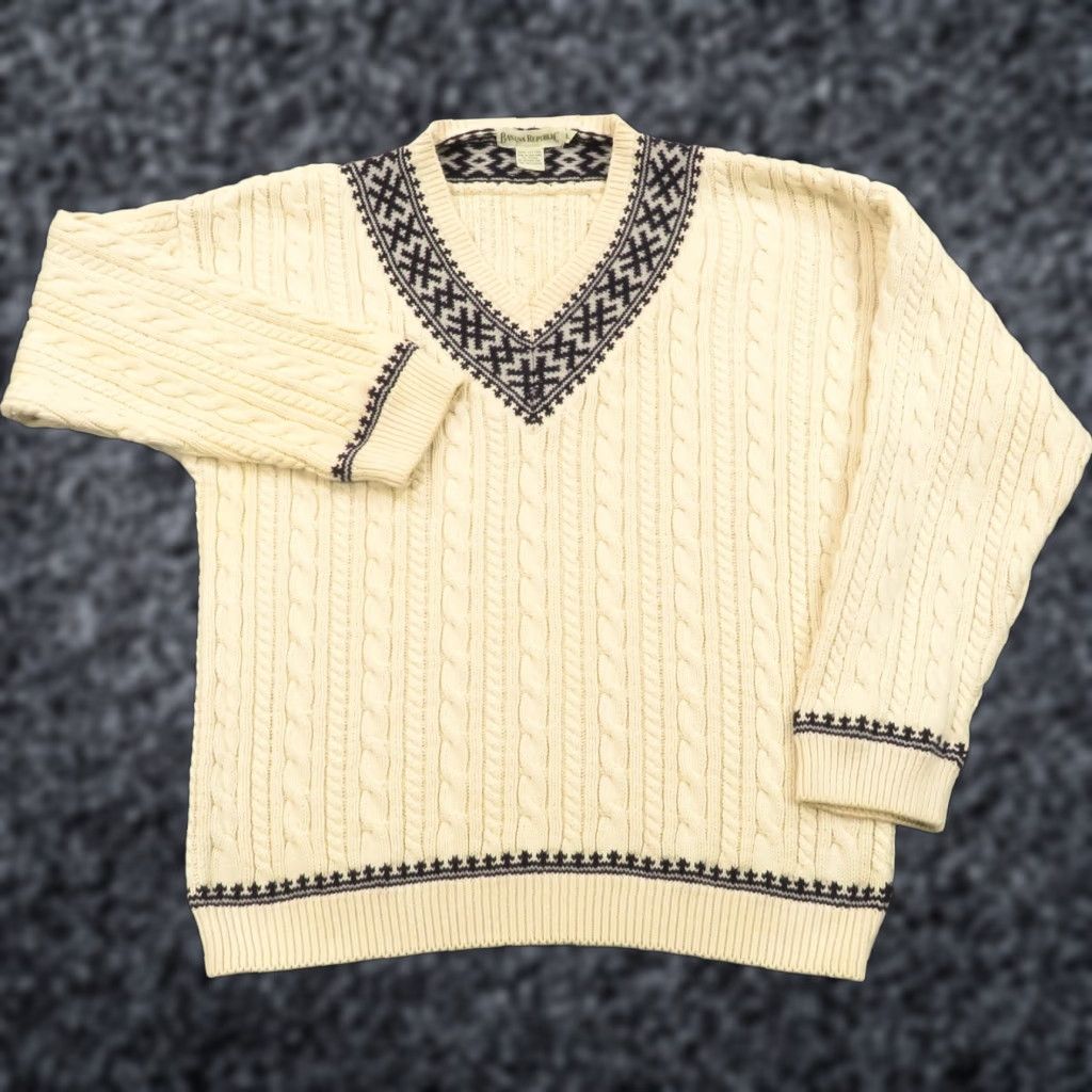 Banana Republic VINTAGE Banana Republic Sweater Mens Large Cable Knit Varsity Tennis Criquet 80s Size US L / EU 52-54 / 3 - 1 Thumbnail