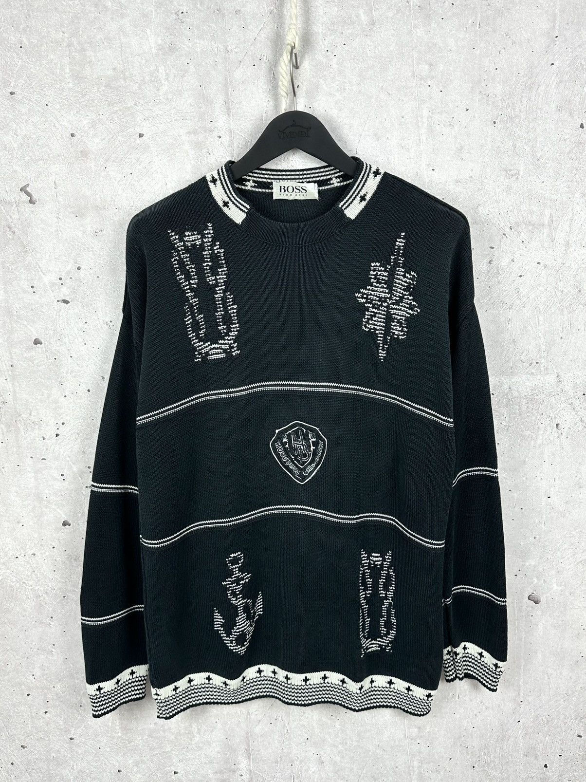Hugo Boss × Vintage Hugo Boss Vintage Knit Logo Long Sleeve Crew Neck Sweater Size US L / EU 52-54 / 3 - 1 Thumbnail
