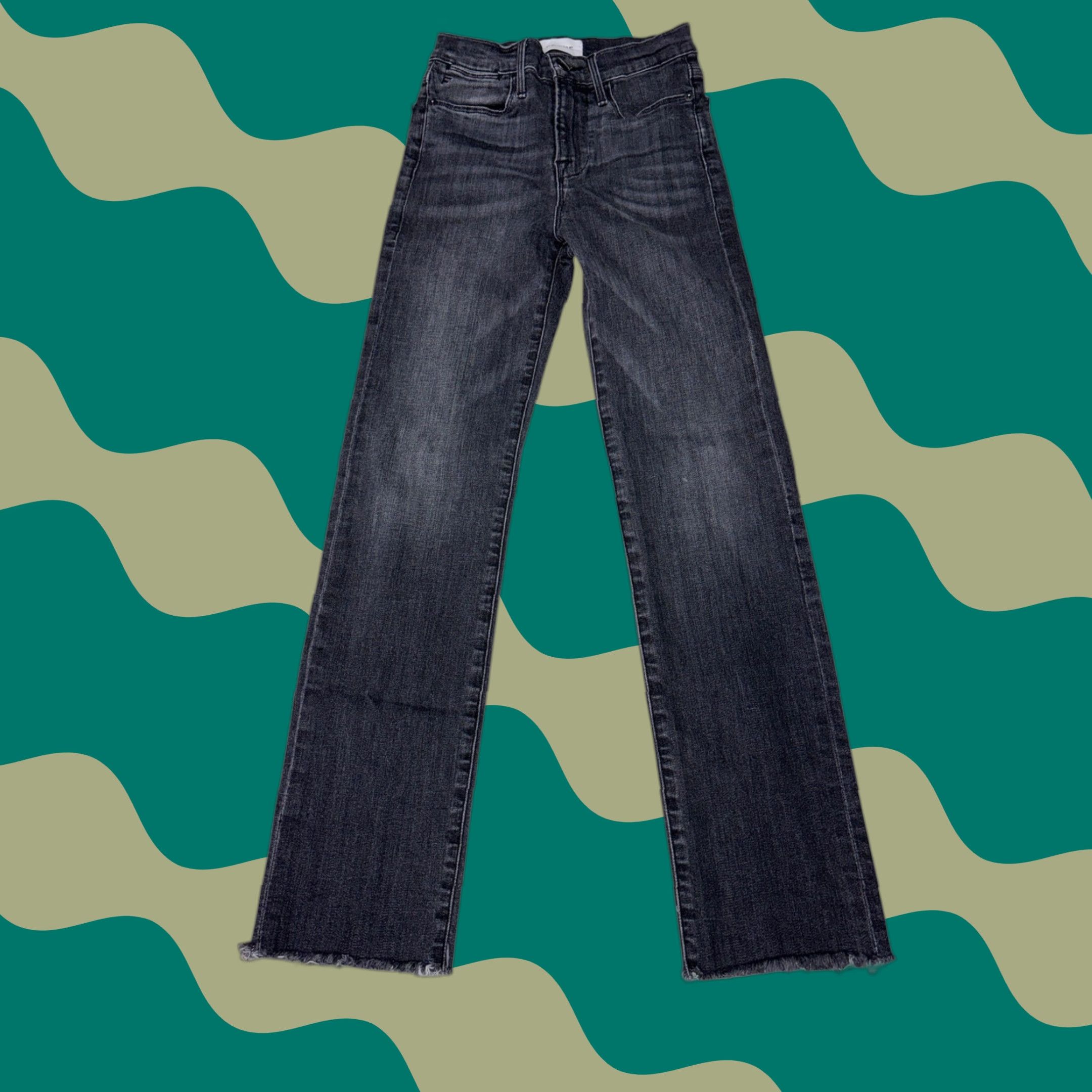 Frame FRAME Le High Straight Jeans Dark Wash Frayed Hem Women's Size 24x27 Size 42" / US 20 - 1 Thumbnail