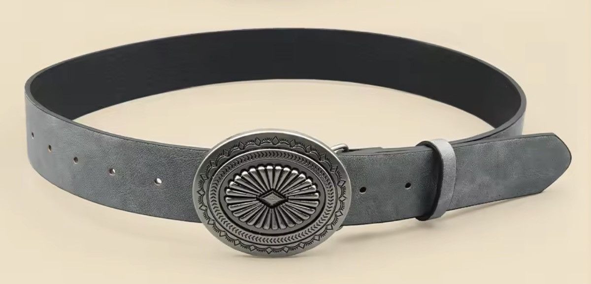 Japanese Brand 100 cm Western Oversized Engraved Buckle Belt Size 32 - 4 Thumbnail