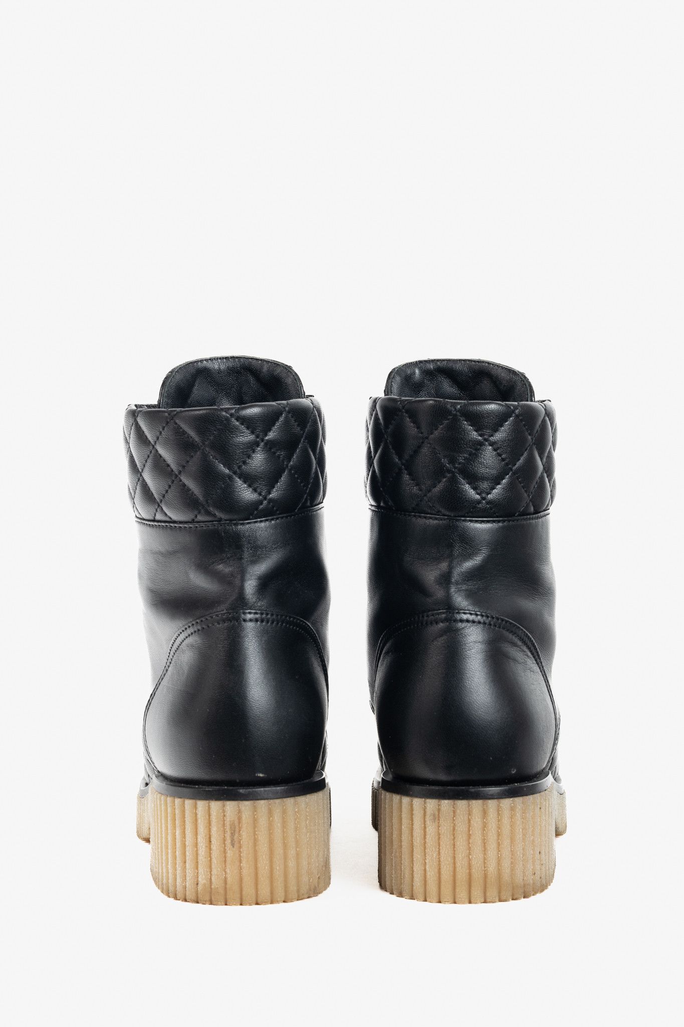 Chanel Chanel Black Quilted Leather Interlocking-CC Combat Boots Size US 10.5 / IT 40.5 - 3 Thumbnail