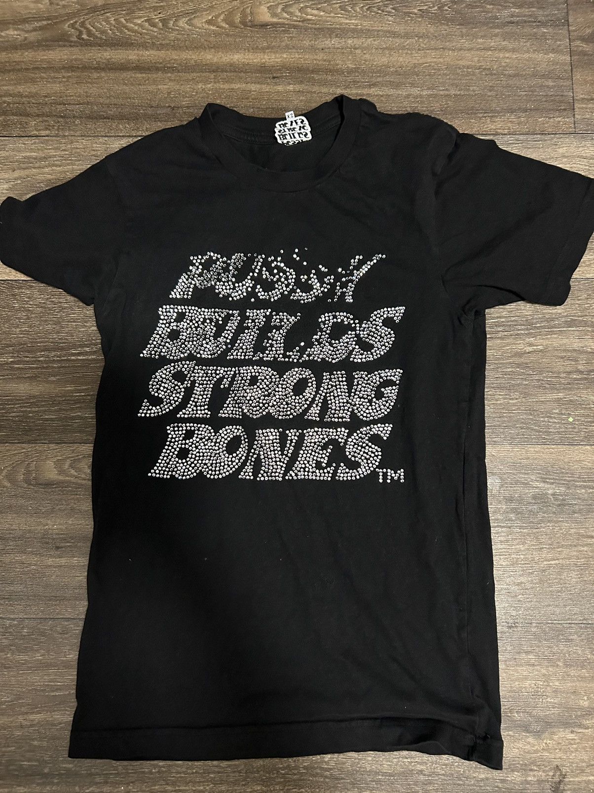 Vintage Pu**y Builds Strong Bones La purchases Ropa Rinestone Shirt Y2k