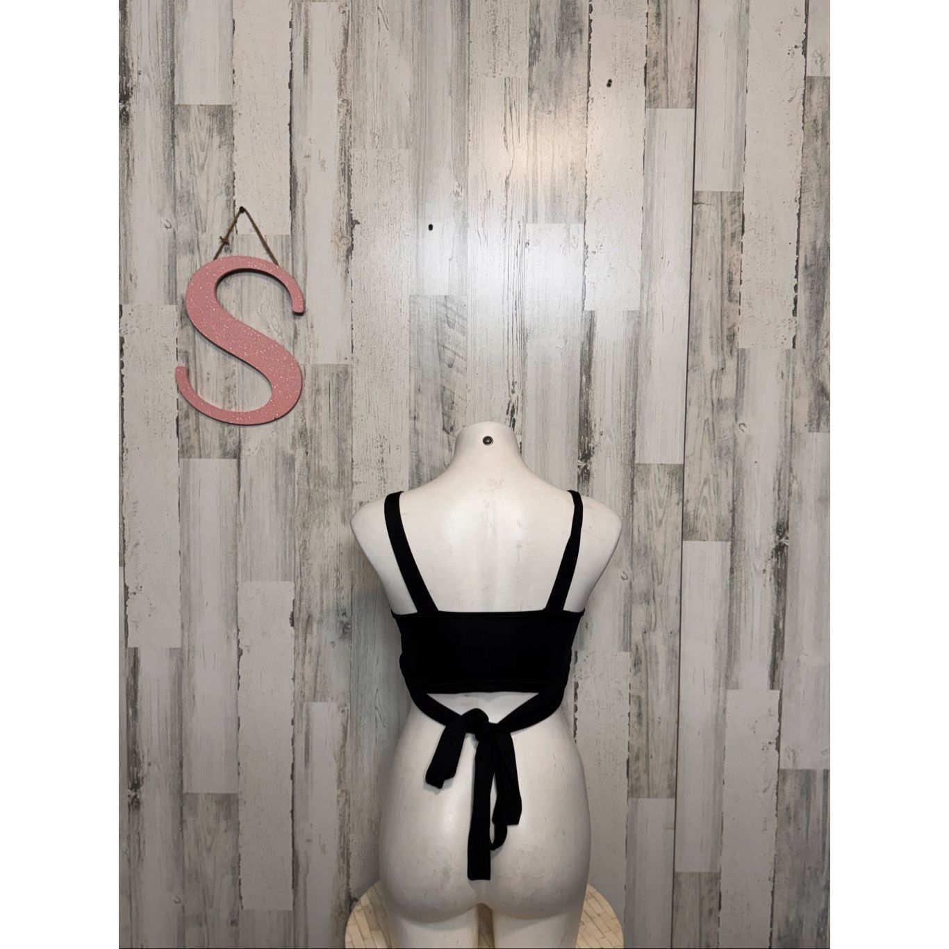 Other Black Wrap Front Crop Top Tie Back Stretchy Size Small NWT Size S / US 4 / IT 40 - 2 Thumbnail