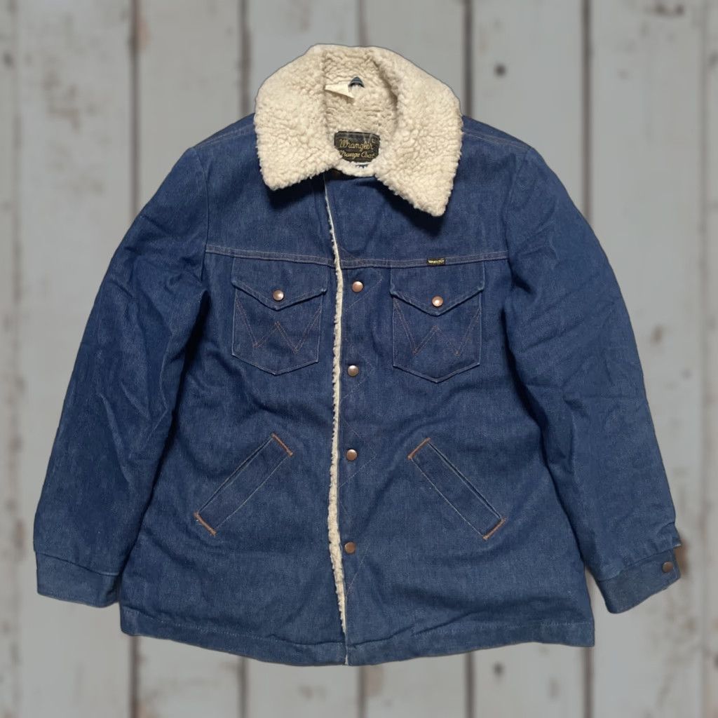 Wrangler VINTAGE Wrangler Jacket Denim Bomber Unisex Adults L Blue USA Western Cowboy 70s 80s Workwear Snap Closures Size US L / EU 52-54 / 3 - 1 Thumbnail