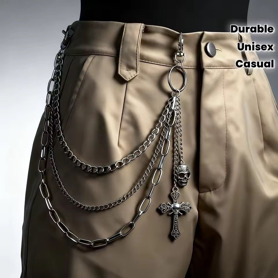 Vintage Y2K Gothic Triple-Layered Skull Cross Pant Chain - Punk H Size ONE SIZE - 1 Thumbnail